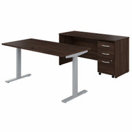 Bush Furniture Studio C 60W x 30D Height Adj Standing Desk, Credenza and Storage Black Walnut - STC017BWSU