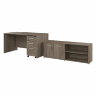Bush Furniture Studio C 60" Desk, 3 Drawer Mobile Ped and Low Storage Modern Hickory - STC042MHSU