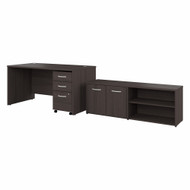 Bush Furniture Studio C 60"W Desk, 3 Drawer Mobile Ped and Low Storage Storm Gray - STC042SGSU