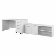 Bush Furniture Studio C 60"W Desk, 3 Drawer Mobile Ped and Low Storage White - STC042WHSU