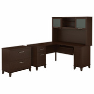 Bush Furniture Somerset 60W L Shaped Desk w Hutch w Lateral File Cabinet Mocha Cherry - SET008MR