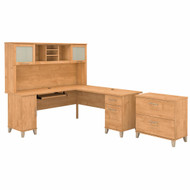 Bush Furniture Somerset 72W L Shaped Desk w Hutch and Lateral File Cabinet Maple Cross - SET009MC