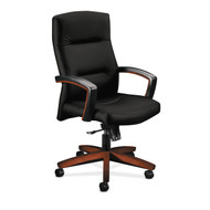 HON Park Avenue High-Back Chair Wood Trim Cognac Finish Black Fabric - H5001.COGN.WP40