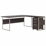 Bush Business Furniture Hybrid 72W x 36D L Shaped Table Desk with 3 Drawer Mobile File Cabinet In Storm Gray - HYB010SGSU