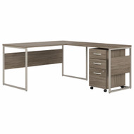 Bush Business Furniture Hybrid 60W x 30D L Shaped Table Desk with Mobile File Cabinet In Modern Hickory - HYB029MHSU