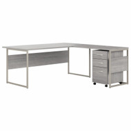Bush Business Furniture Hybrid 72W x 36D L Shaped Table Desk with 3 Drawer Mobile File Cabinet In Platinum Gray - HYB010PGSU