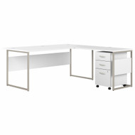 Bush Business Furniture Hybrid 72W x 36D L Shaped Table Desk with 3 Drawer Mobile File Cabinet In White - HYB010WHSU