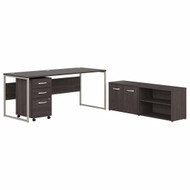 Bush Business Furniture Hybrid 72W x 30D Computer Table Desk with Storage and Mobile File Cabinet In Storm Gray - HYB014SGSU