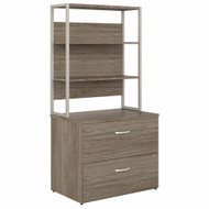 Bush Business Furniture Hybrid 2 Drawer Lateral File Cabinet with Shelves In Modern Hickory - HYB018MHSU