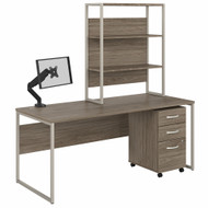Bush Business Furniture Hybrid 72W x 30D Computer Desk with Hutch, Mobile File Cabinet and Monitor Arm In Modern Hickory - HYB019MHSU