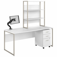 Bush Business Furniture Hybrid 72W x 30D Computer Desk with Hutch, Mobile File Cabinet and Monitor Arm In White - HYB019WHSU