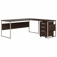 Bush Business Furniture Hybrid 72W x 30D L Shaped Table Desk with Mobile File Cabinet In Black Walnut - HYB028BWSU