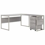 Bush Business Furniture Hybrid 60W x 30D L Shaped Table Desk with Mobile File Cabinet In Platinum Gray - HYB029PGSU
