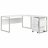 Bush Business Furniture Hybrid 60W x 30D L Shaped Table Desk with Mobile File Cabinet In White - HYB029WHSU
