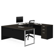 Bestar Pro-Concept Plus 72W U-Shaped Executive Desk with Pedestal In Deep Grey & Black - 110888-32