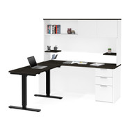 Bestar Pro-Concept Plus 72W L-Shaped Standing Desk with Pedestal and Hutch In White & Deep Grey - 110896-17