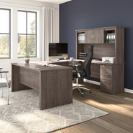 Bestar Logan 66"W U Shaped Desk with Hutch in Medium Gray Maple - 146857-000141