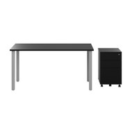 Bestar Universel 60W x 30D Table Desk with Assembled Mobile Pedestal in Black - 65894-18