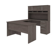 Bestar Innova U or L-Shaped Desk with Hutch in Bark Grey - 92854-000047