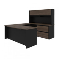 Bestar Connexion 72W U-Shaped Executive Desk with Lateral File Cabinet and Hutch in Antigua & Black - 93863-000052