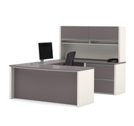 Bestar Connexion 72W U-Shaped Executive Desk with Lateral File Cabinet and Hutch in Slate & Sandstone - 93863-59