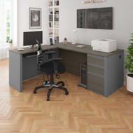 Bestar Prestige + 72W L-Shaped Desk with Pedestal in Bark Grey & Slate - 99860-000047