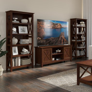 Bush Furniture Key West TV Stand for 70 Inch TV with 5 Shelf Bookcases in Bing Cherry - KWS065BC