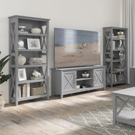 Bush Furniture Key West TV Stand for 70 Inch TV with 5 Shelf Bookcases in Cape Cod Gray - KWS065CG