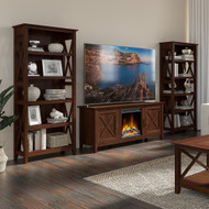 Bush Furniture Key West Electric Fireplace TV Stand for 70 Inch TV with 5 Shelf Bookcases in Bing Cherry - KWS066BC