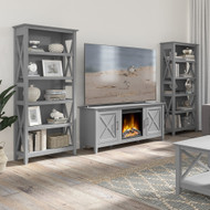 Bush Furniture Key West Electric Fireplace TV Stand for 70 Inch TV with 5 Shelf Bookcases in Cape Cod Gray - KWS066CG