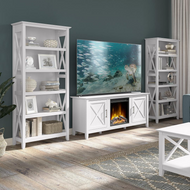 Bush Furniture Key West Electric Fireplace TV Stand for 70 Inch TV with 5 Shelf Bookcases in Pure White Oak - KWS066WT