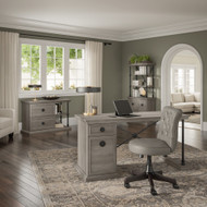 Bush Furniture Coliseum 60W Designer Desk and Chair Set with Lateral File Cabinet and Bookcase with Doors in Driftwood Gray - CSM003DG
