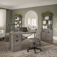 Bush Furniture Coliseum 60W Designer Desk with Set of Two Bookcases with Doors in Driftwood Gray - CSM004DG