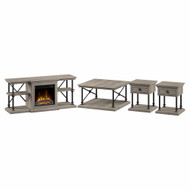 Bush Furniture Coliseum 60W Electric Fireplace TV Stand with Coffee Table and End Tables in Driftwood Gray - CSM010DG