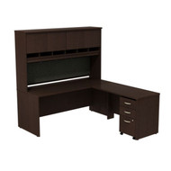Bush Business Furniture Series C Package L-Shaped Credenza with Hutch and Mobile File Cabinet in Mocha Cherry 72" - SRC018MRSU