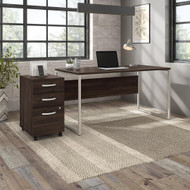 Bush Business Furniture Hybrid 60W x 30D Computer Table Desk with 3 Drawer Mobile File Cabinet Black Walnut - HYB031BWSU