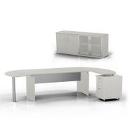 Mayline Medina Executive 72" Desk with Return on Right, Left Curved Desk Extension, and Low Wall Cabinet, Textured Sea Salt  - MNT8R-TSS