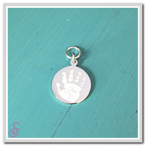 Single Sterling Silver Handprint Charm; front, with jump ring