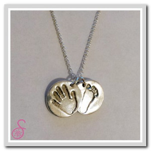 Double Sterling Silver circle-shaped hand/foot print necklace