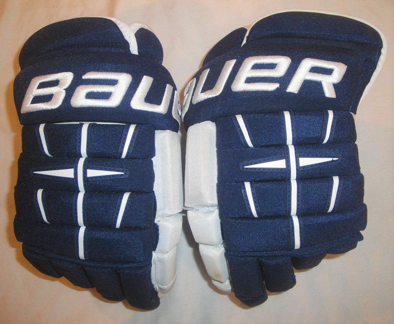 Bauer 4 Roll Pro Stock Custom Hockey Gloves 15" Navy White New - DK's Hockey  Shop