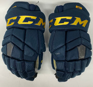 CCM HGTKPP Pro Stock Hockey Gloves 14" Blues AHL NHL Bitten Used