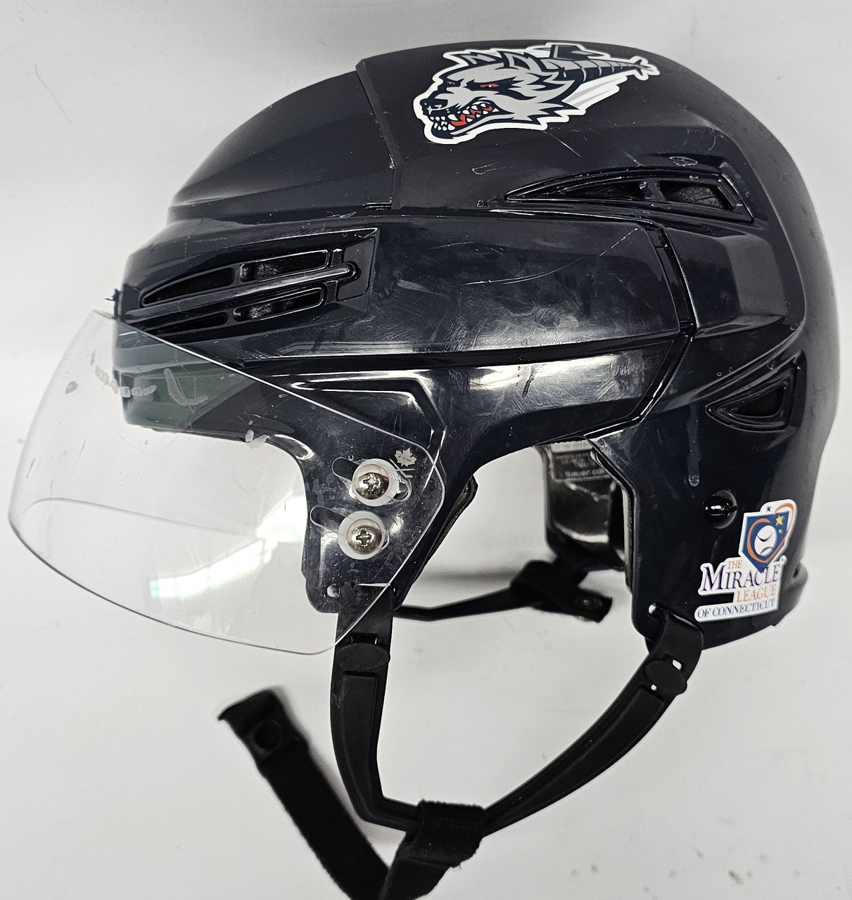 BAUER REAKT 200 PRO STOCK HOCKEY HELMET NAVY MEDIUM HARTFORD WOLF PACK