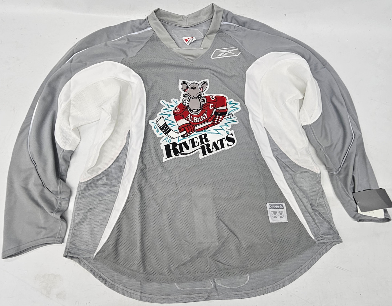 Reebok Edge 1.0 Custom Pro Stock Hockey Practice Jersey Albany River Rats  AHL Gray 56 - DK's Hockey Shop