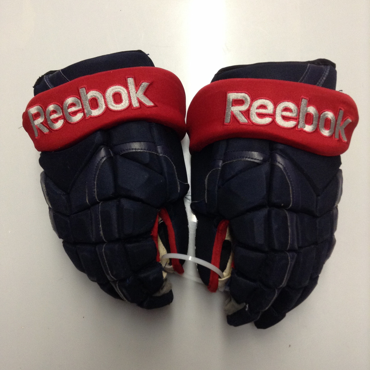 Reebok 11KP Pro Stock Custom Hockey Gloves 14" Columbus Blue Jackets used -  DK's Hockey Shop