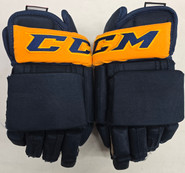 CCM CUSTOM 4-ROLL PRO STOCK HOCKEY GLOVES NAVY GOLD 14" USED NHL HAULA MIC