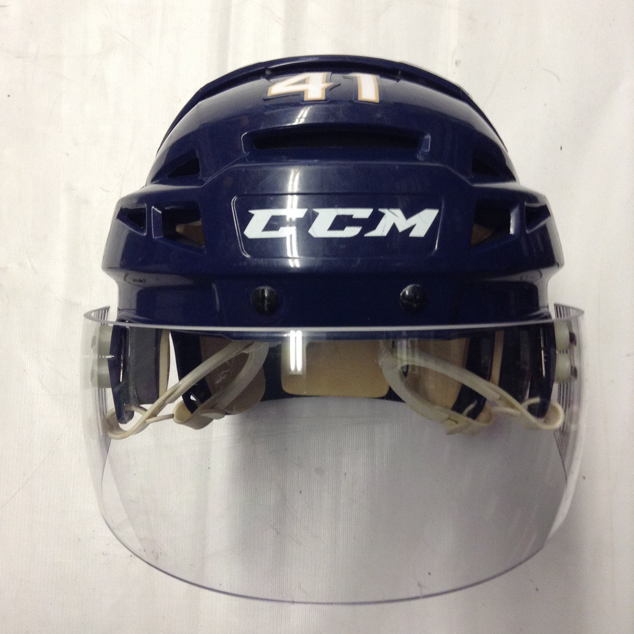 CCM VECTOR VO8 PRO STOCK HOCKEY HELMET NAVY BLUE SMALL AHL SPRINGFIELD  THUNDERBIRDS #41 - DK's Hockey Shop
