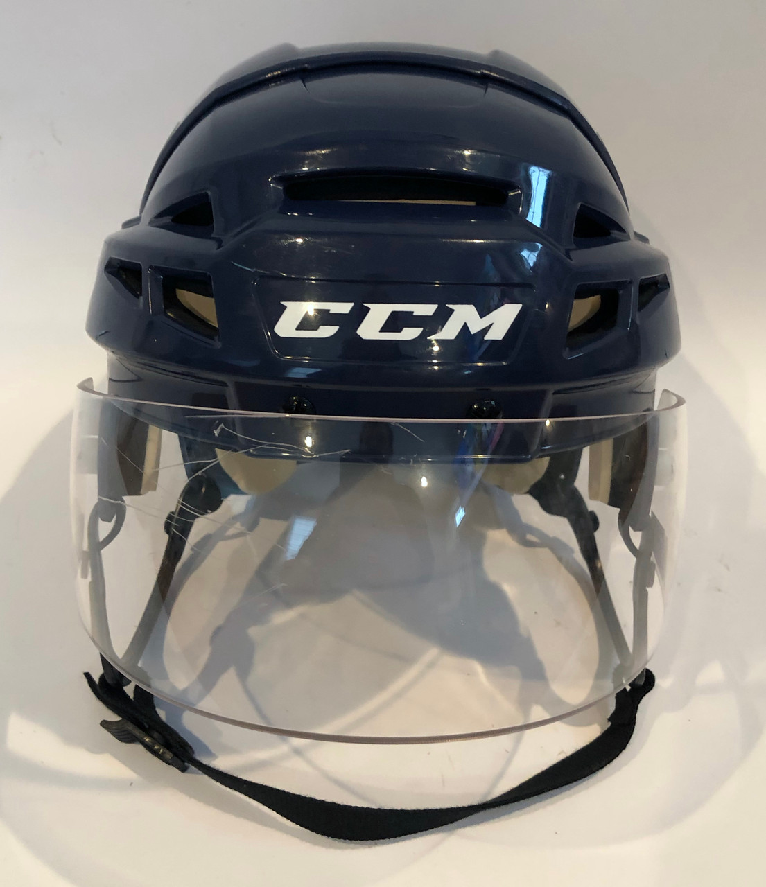 CCM VECTOR V08 PRO STOCK HOCKEY HELMET VISOR NAVY BLUE MEDIUM WOLFPACK AHL  - DK's Hockey Shop