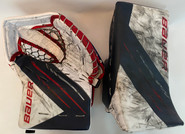 Bauer Hyperlite Pro Goalie Glove and Blocker Pro Stock AHL Wolfpack Brass Game Used