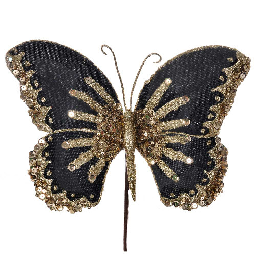 Black Butterfly with Gold Glimmer Highlights 10cm