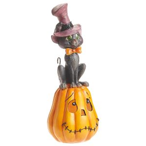 Raz Imports Top Cat on top of Lighted Pumpkin - 35.5cm